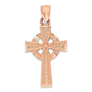 Solid 14k Rose Gold Celtic Cross Pendant - Religious Jewelry Gifts for Women